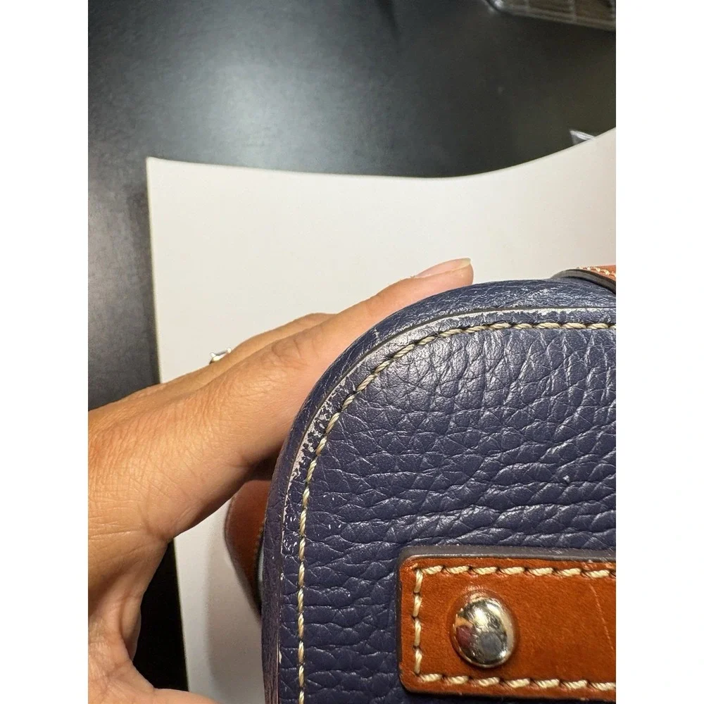 Dooney & Bourke Pebble Grain Hobo Navy/Brown Leather Trim Gold Tone Hardware